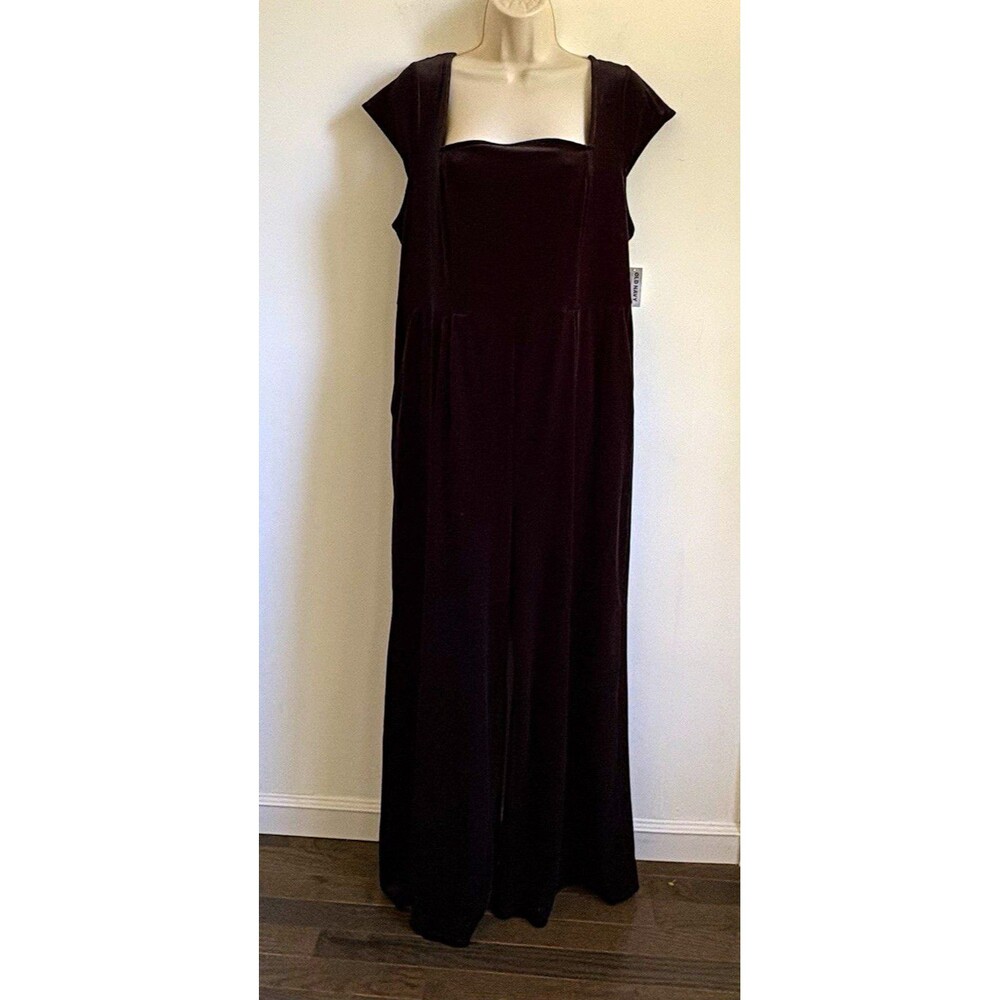 Old Navy Black Velvet Wide Leg Square Neck Stretch Jumpsuit XL Party whimsigoth